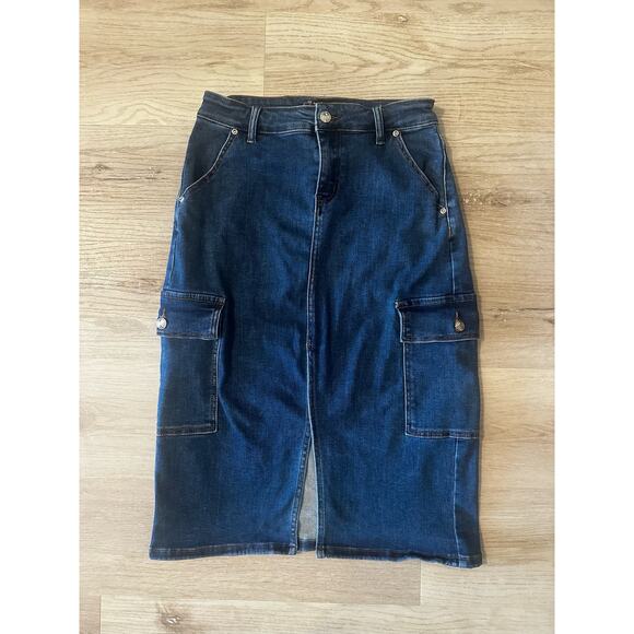Denim Cargo Skirt midi length front slit size Small - Picture 2 of 5